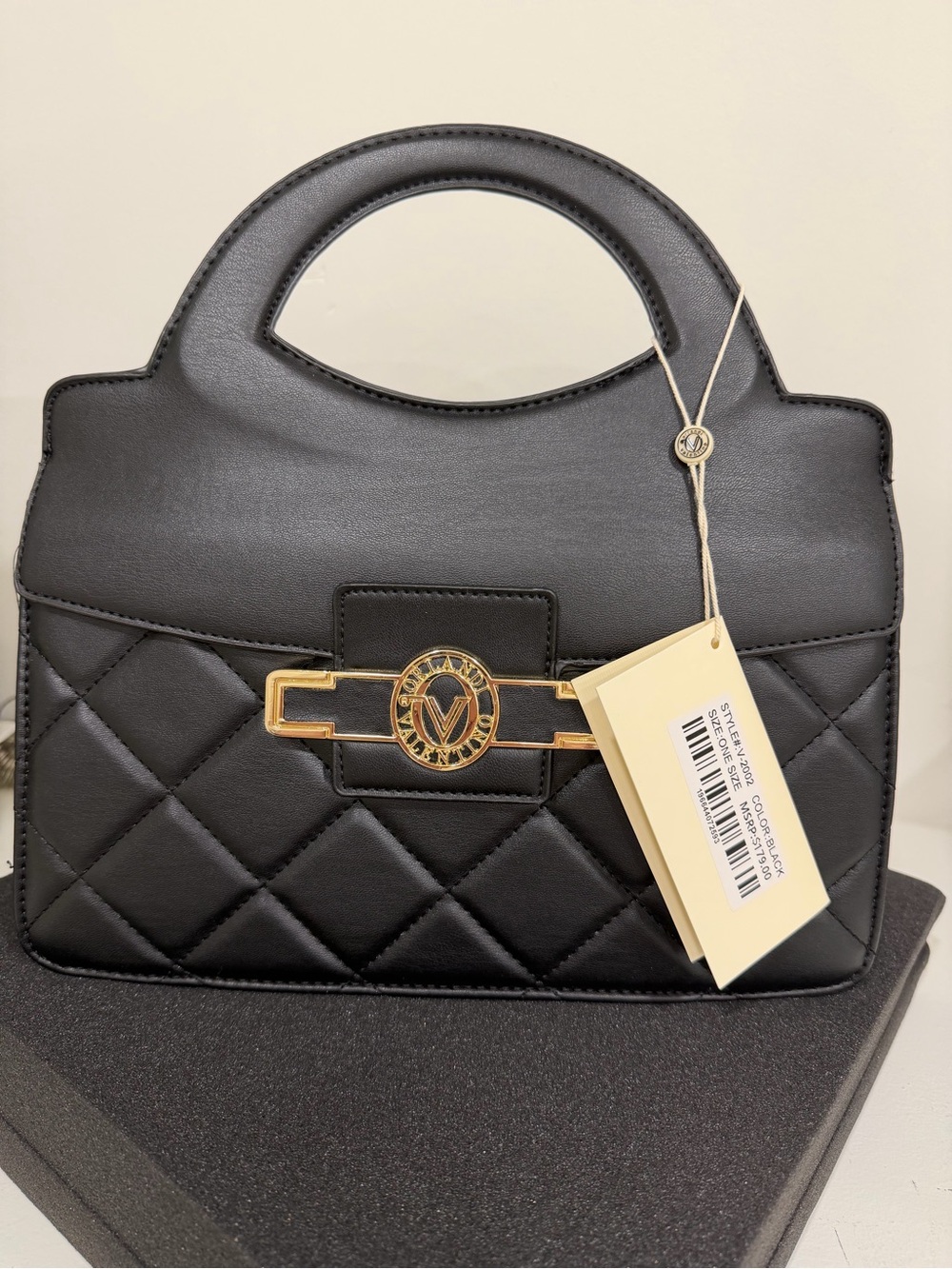 NWT Valentino Orlandi Black Quilted Top-Handle Bag with Gold Accent W/ Crossbody - Picture 2 of 9